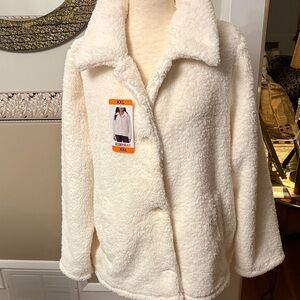 Cozy Cream Sherpa Jacket Women's Plush Button-Front Coat XXL new w tags